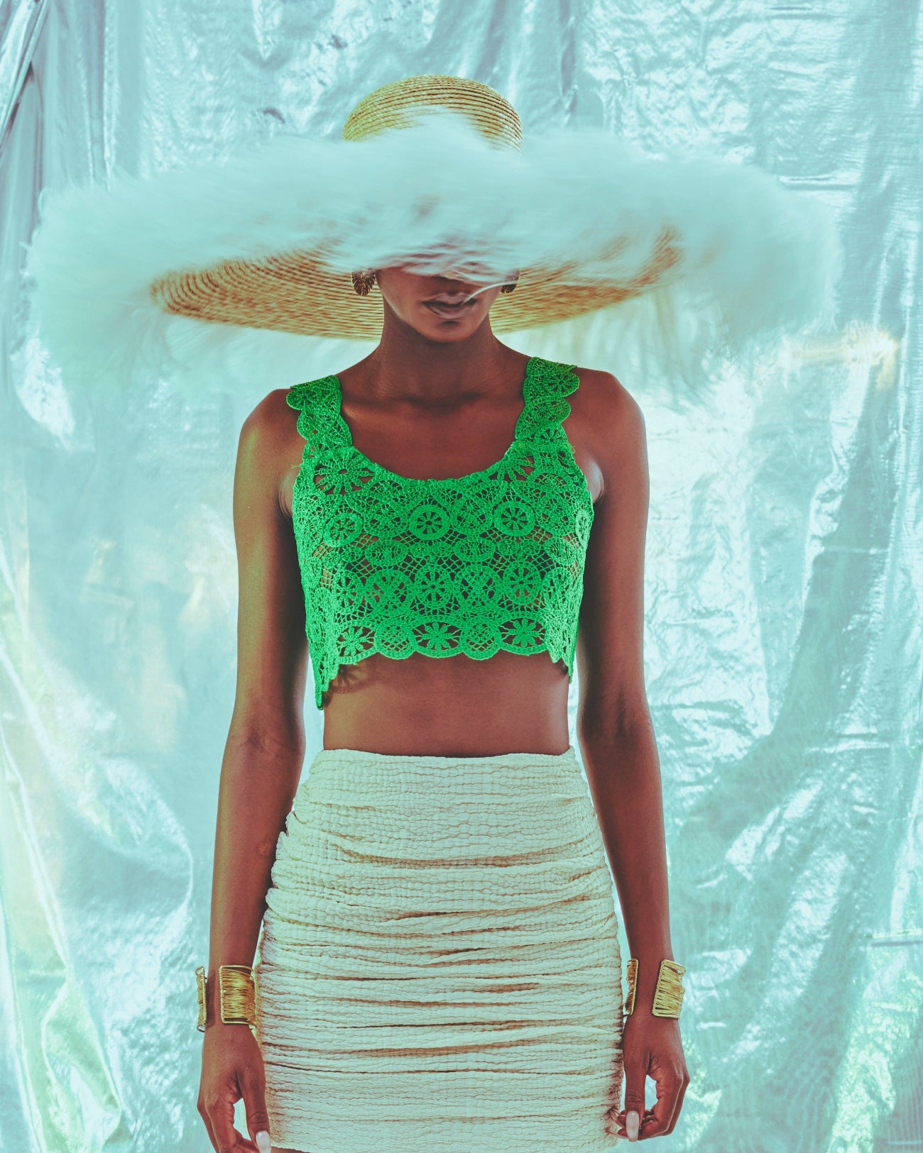 Sahara, Wheat Straw Hat with Ostrich Feather Trim, Ivory