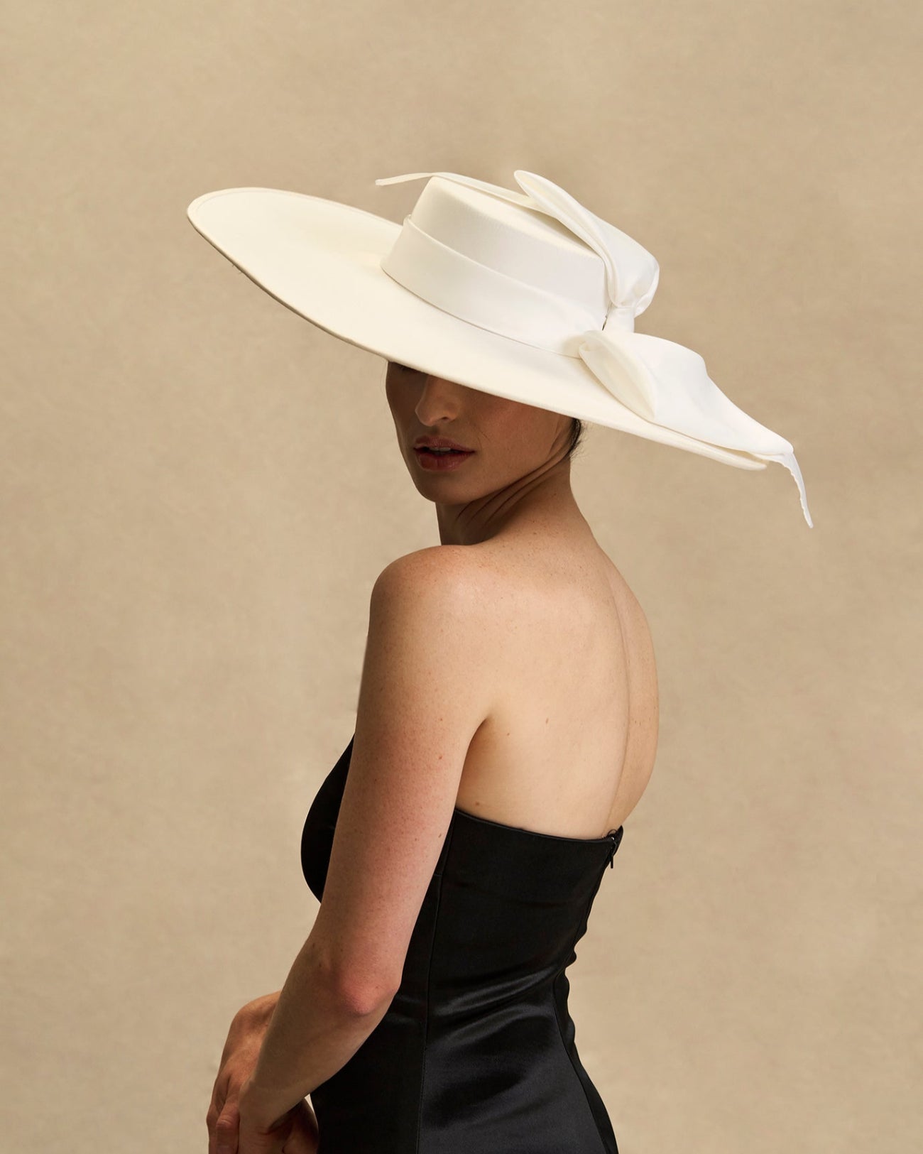 Alice, Neoprene Hat, Off White With Satin Bow