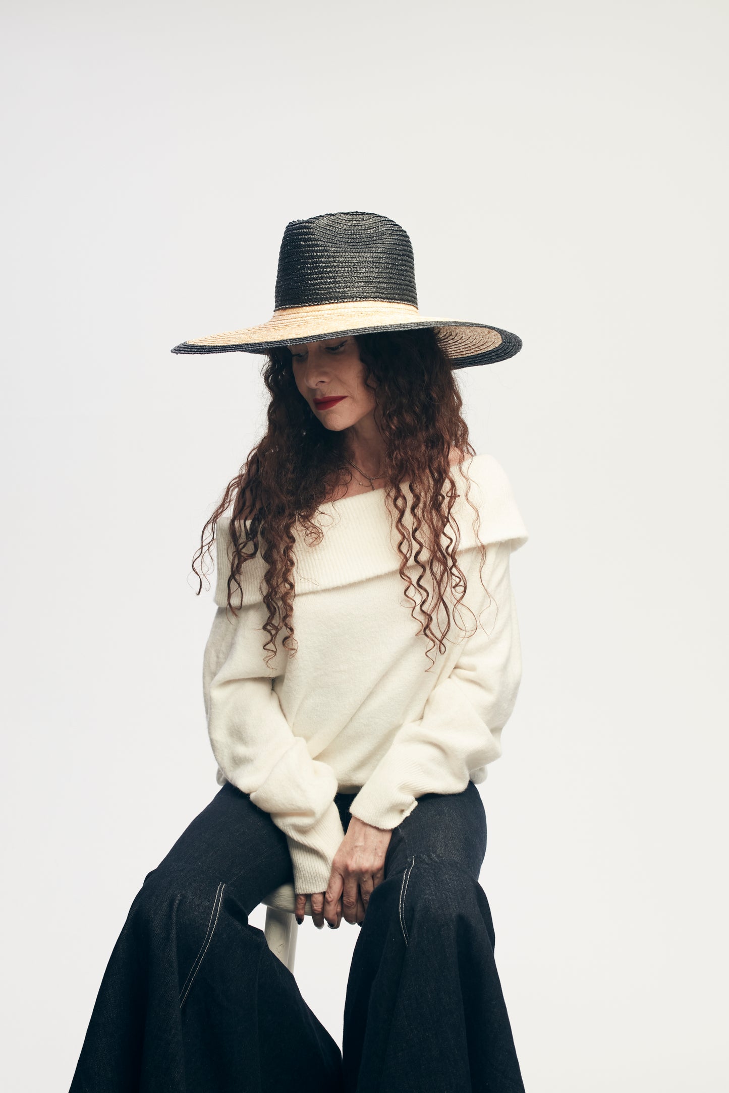 Two-tone Viv, Straw Sunhat, Natural and Black