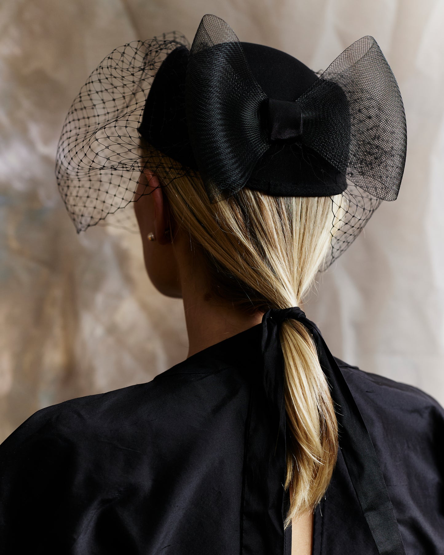 Fiona, Black Hat With Bow And Veil