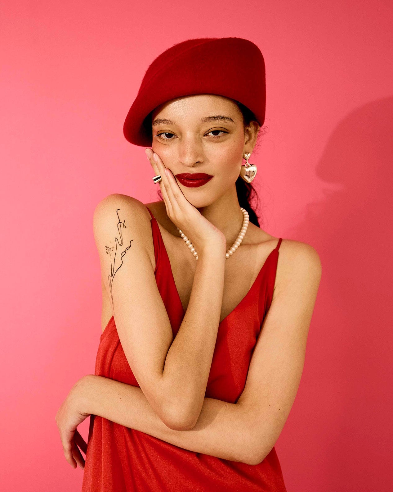 Bae Beret, Wool Felt Hat, Red