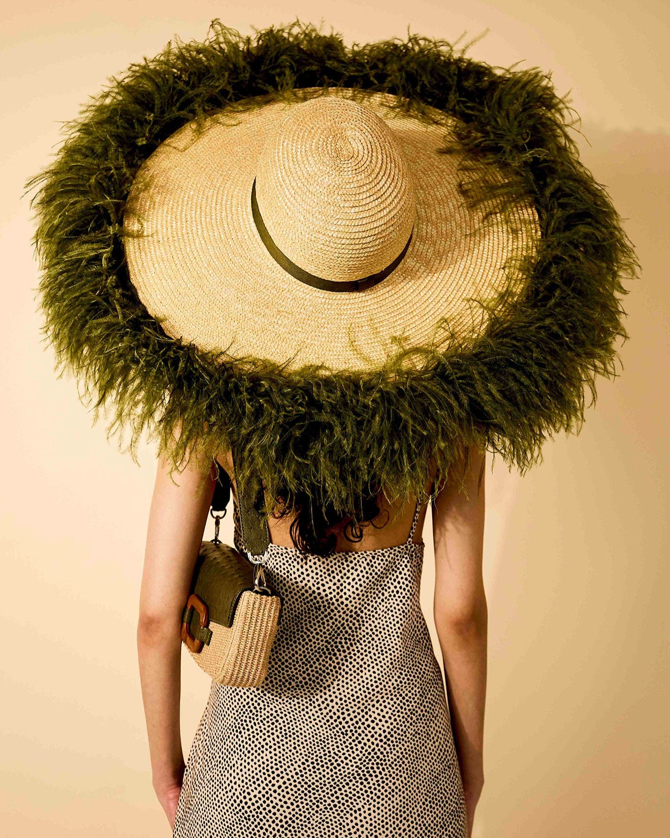 Sahara, Wheat Straw Hat with Feather Trim, Olive