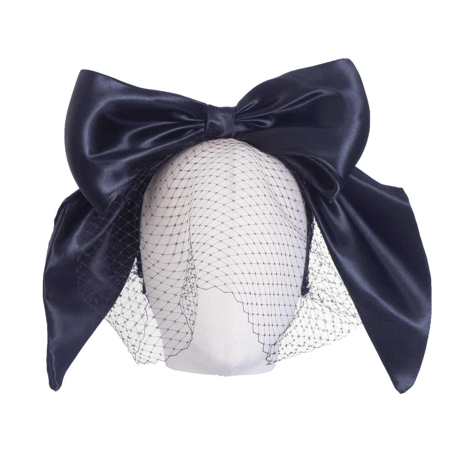 Kitso, Satin Bow Fascinator with Veil, Black