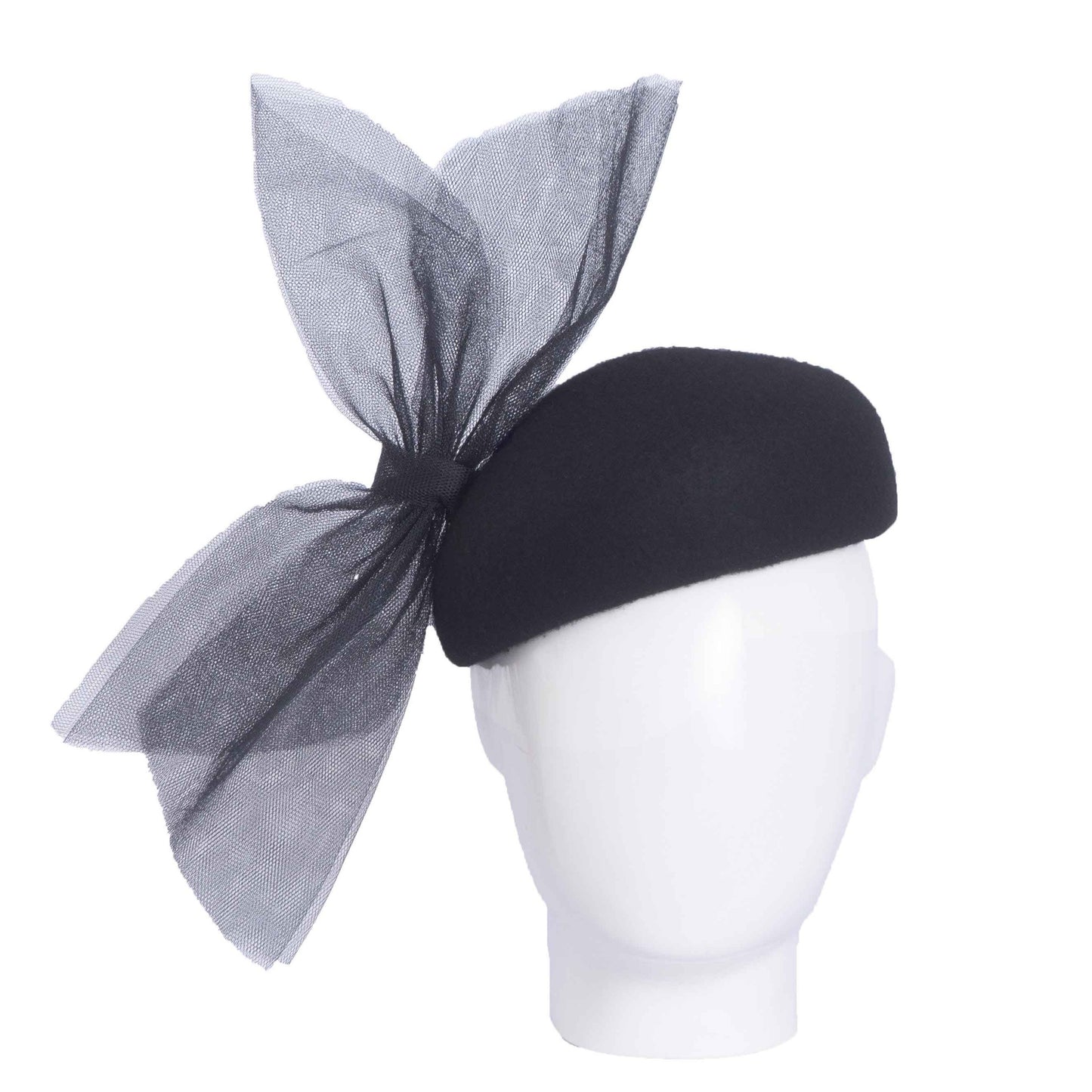 Khanyie, Wool Felt Beret with Tulle Trim, Black