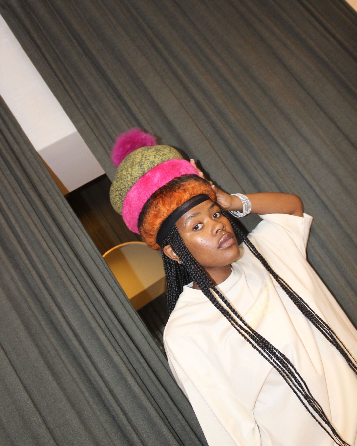 CB x GGG Docker Beanie, Wool Felt, Print With Alpaca Pom Pom