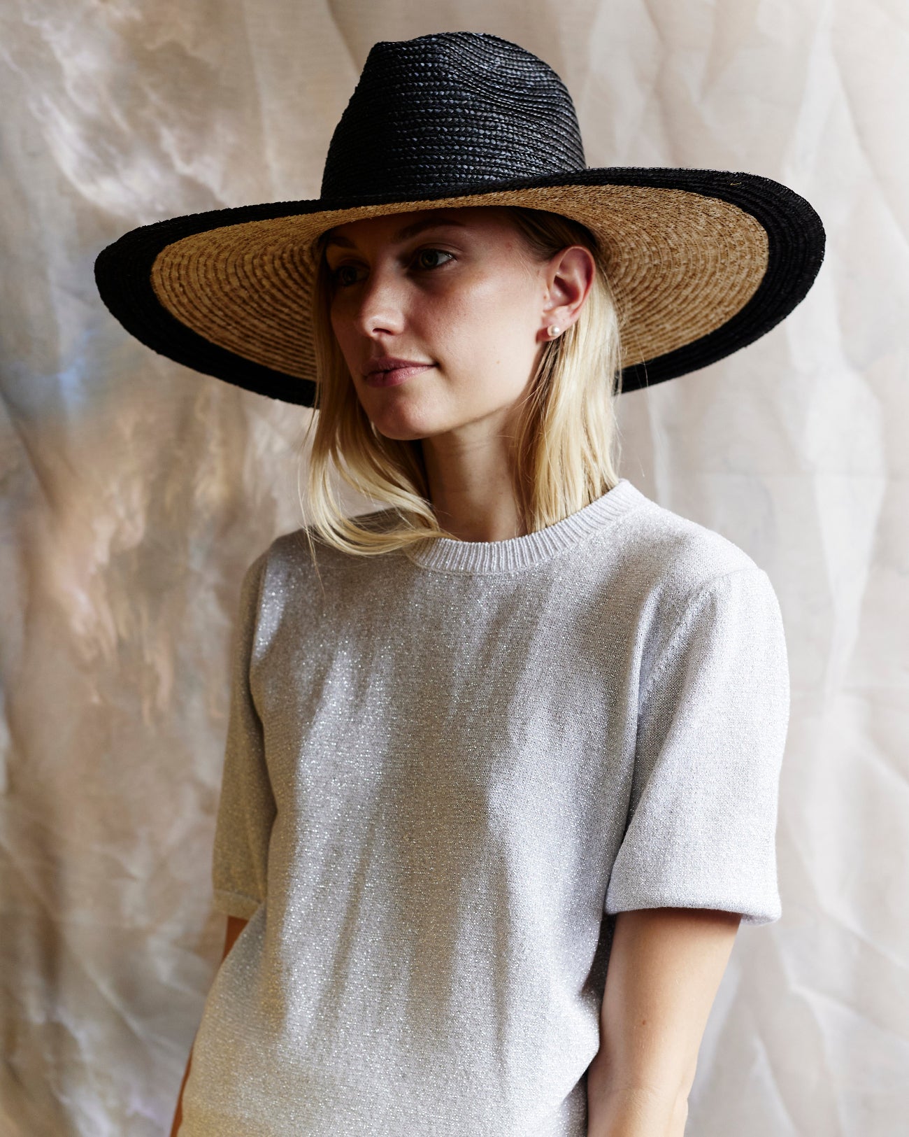 Two-tone Viv, Straw Sunhat, Natural and Black