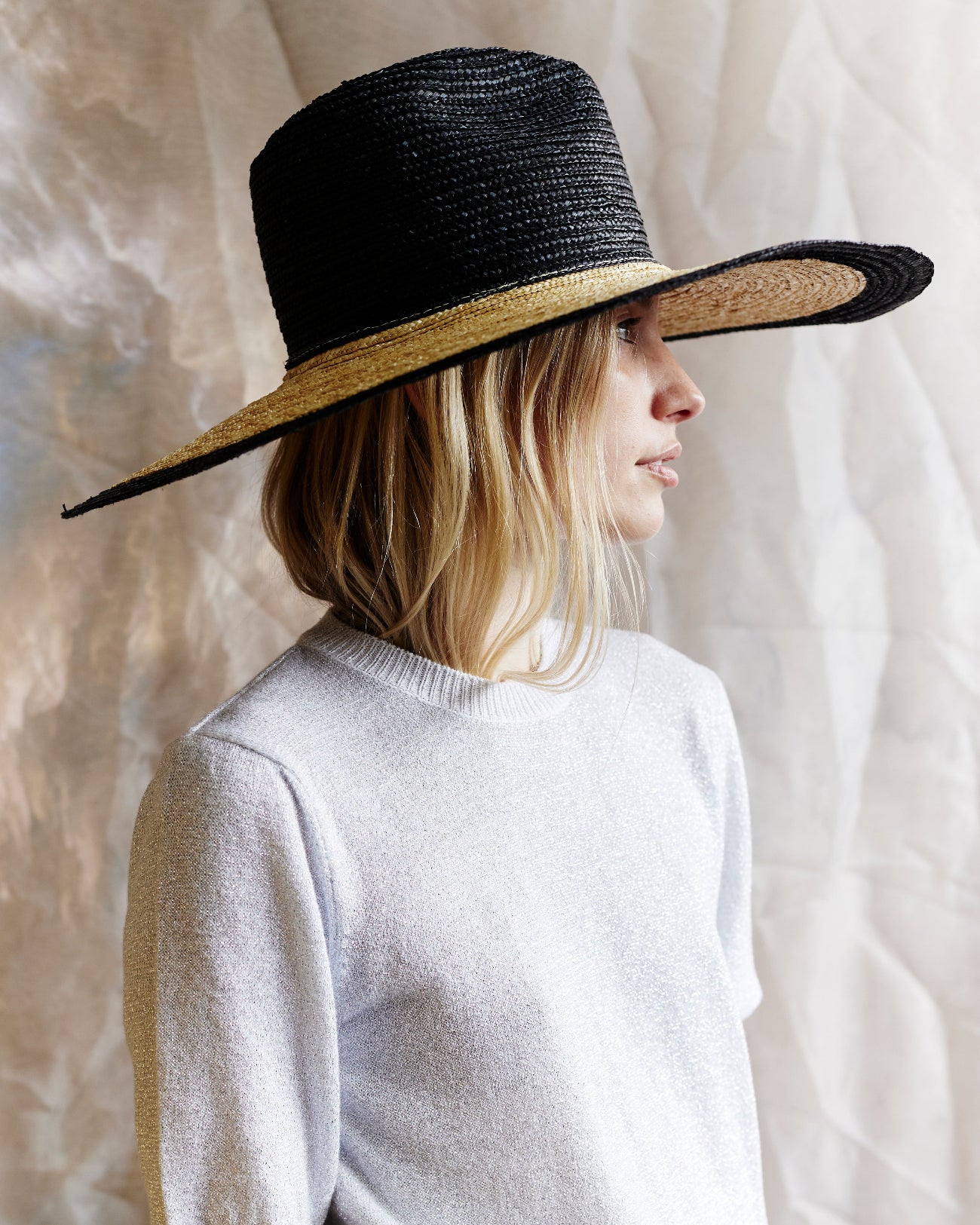 Two-tone Viv, Straw Sunhat, Natural and Black