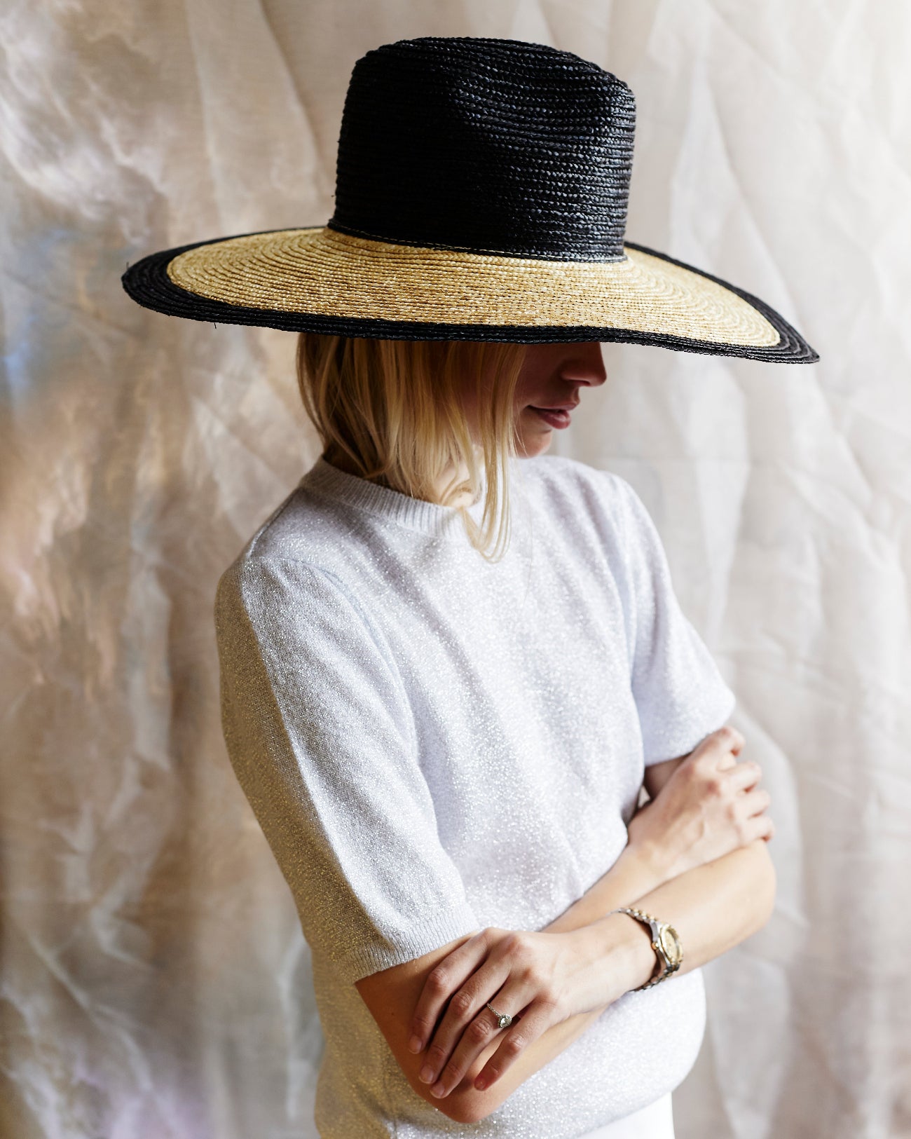 Two-tone Viv, Straw Sunhat, Natural and Black