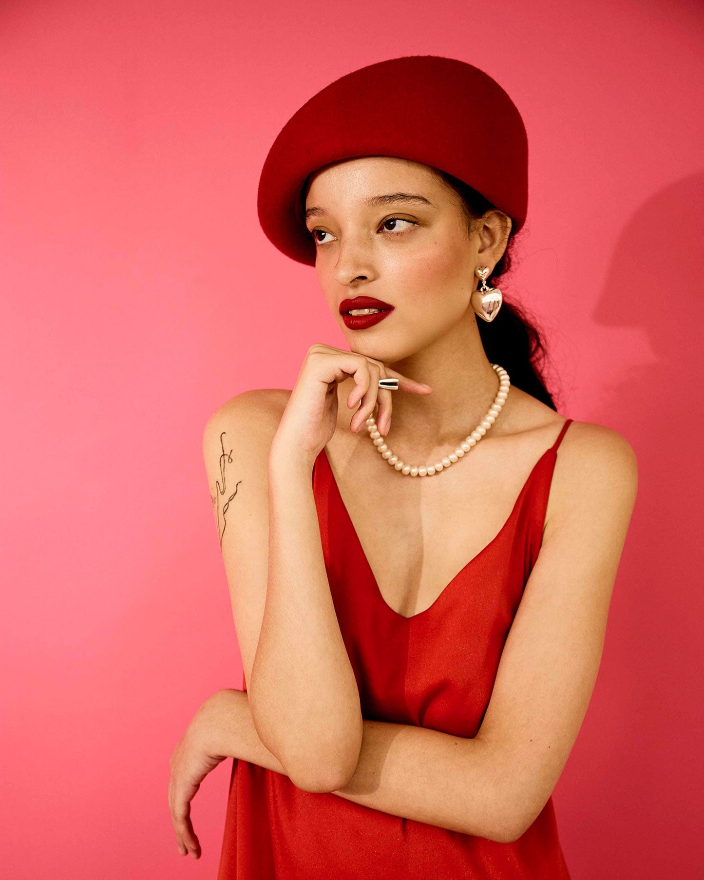 Bae Beret, Wool Felt Hat, Red