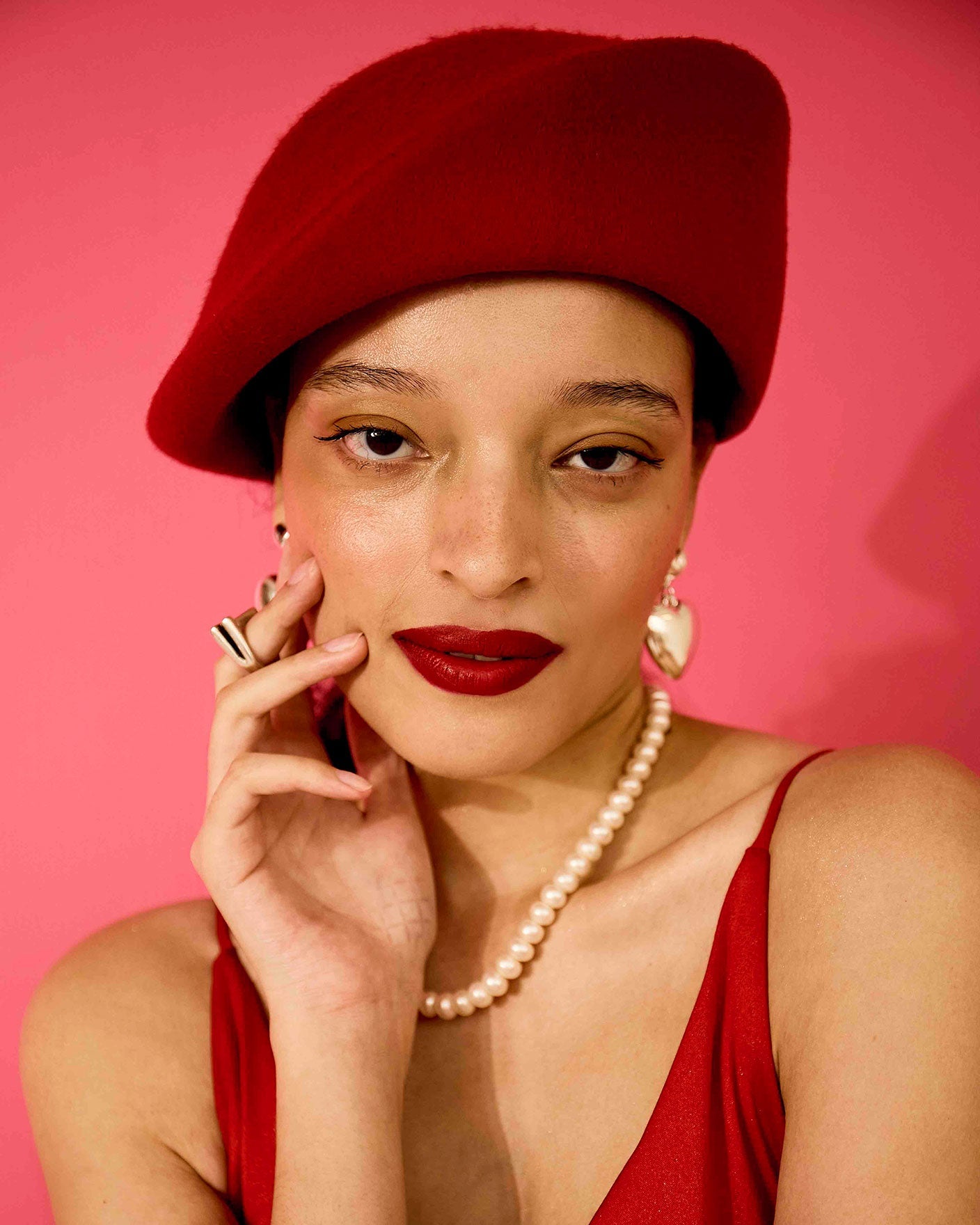 Bae Beret, Wool Felt Hat, Red