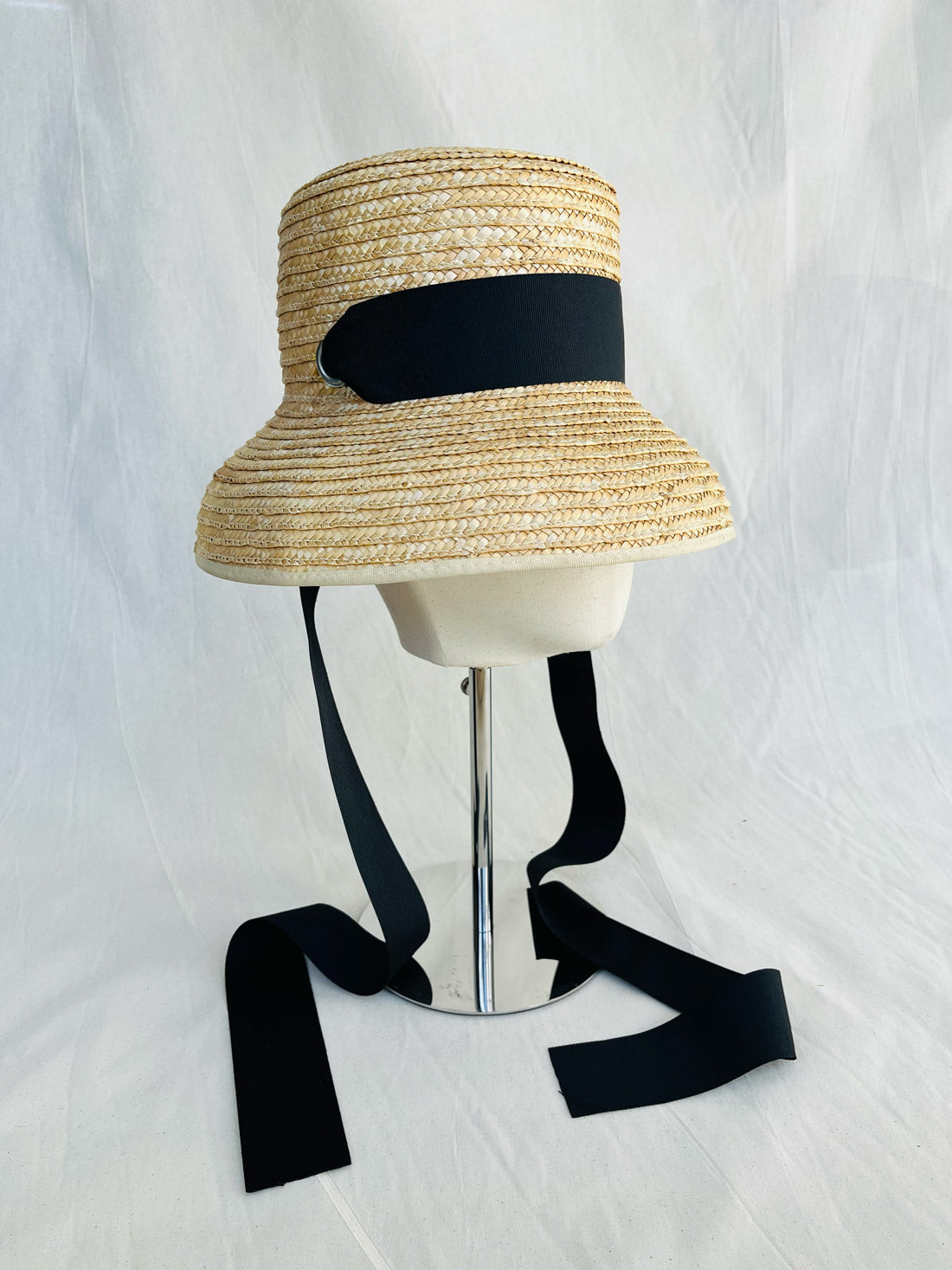 Bella Bucket, Wheat Straw Hat, Natural Black Trim