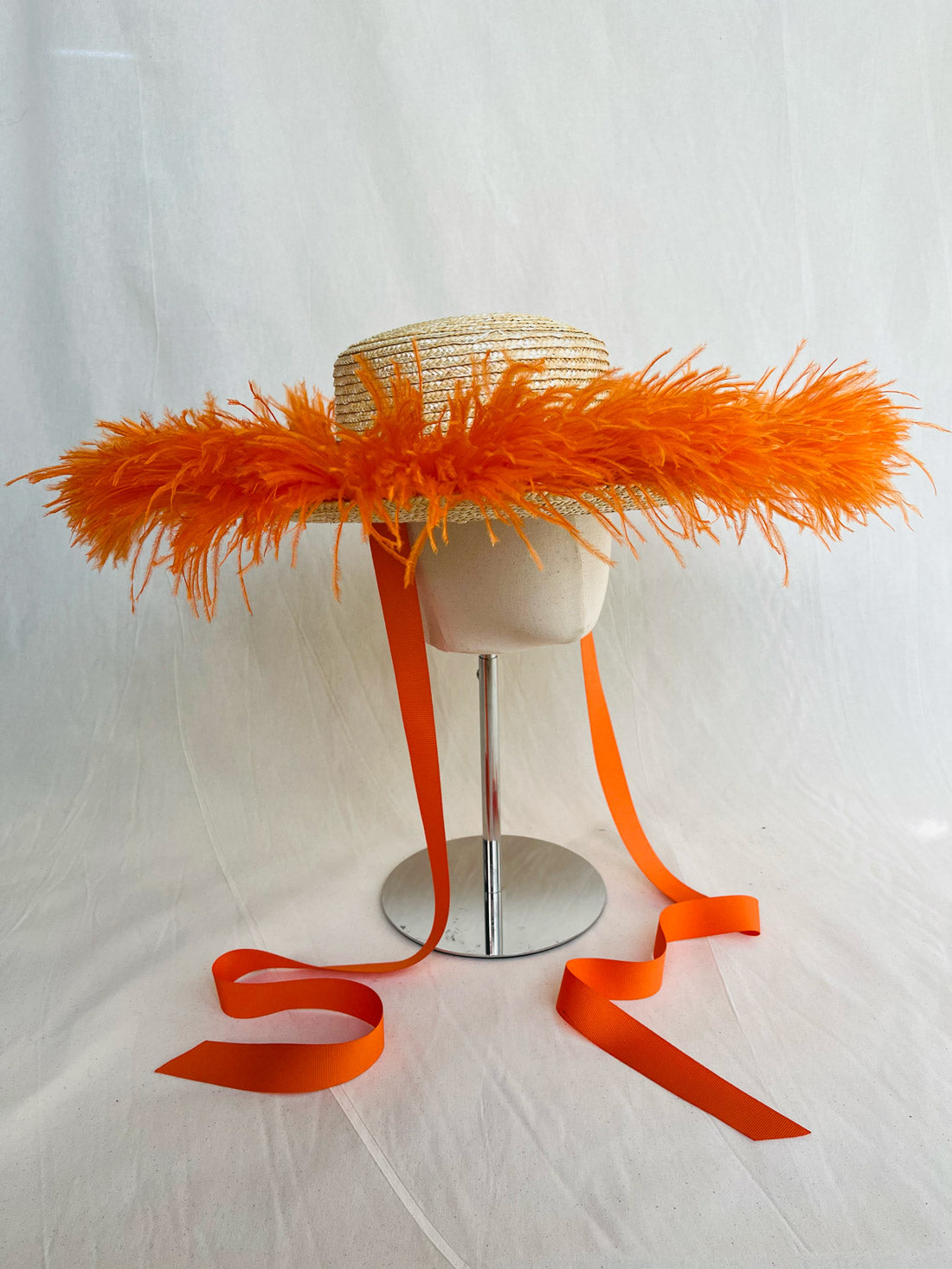 Billie Bolero, Wheat Straw Hat, Natural Orange Ostrich Feather Trim
