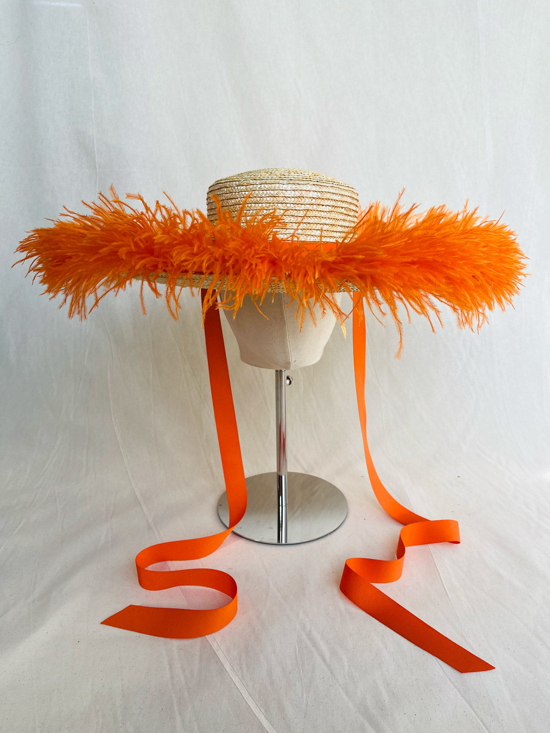 Billie Bolero, Wheat Straw Hat, Natural Orange Ostrich Feather Trim