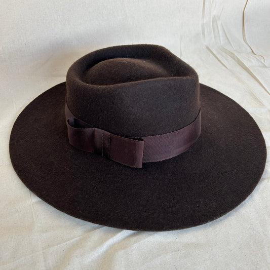 Teardrop Fedora, Wool Felt Hat, Choc Brown