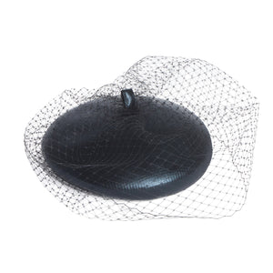 Oui Oui - Beret, Blocked Pleather Hat With Veil