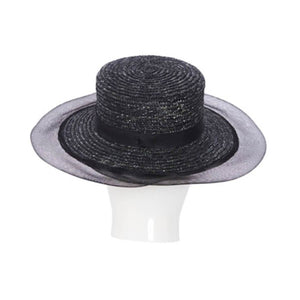 Blackberry Boater, Wheat Straw Hat, Black