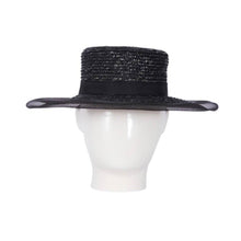 Blackberry Boater, Wheat Straw Hat, Black