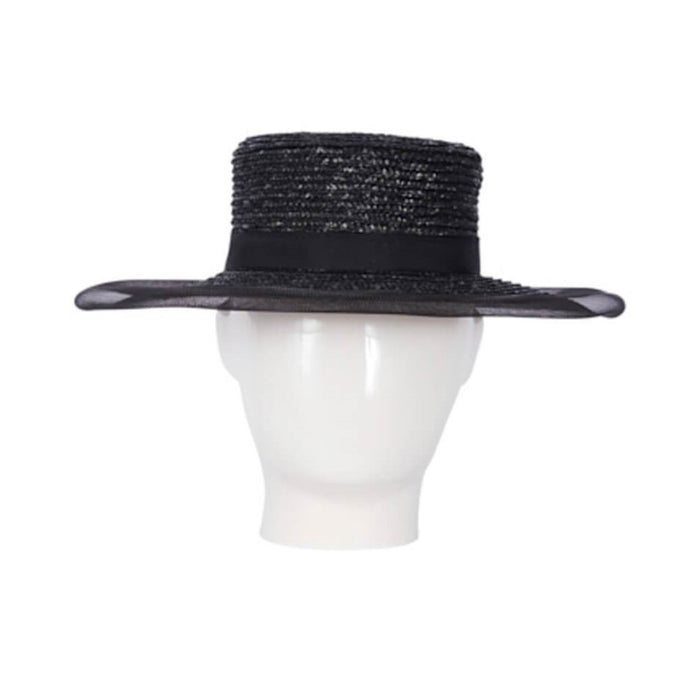 Blackberry Boater, Wheat Straw Hat, Black