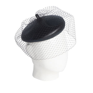 Beret, Blocked Pleather Hat With Veil