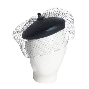 Beret, Blocked Pleather Hat With Veil