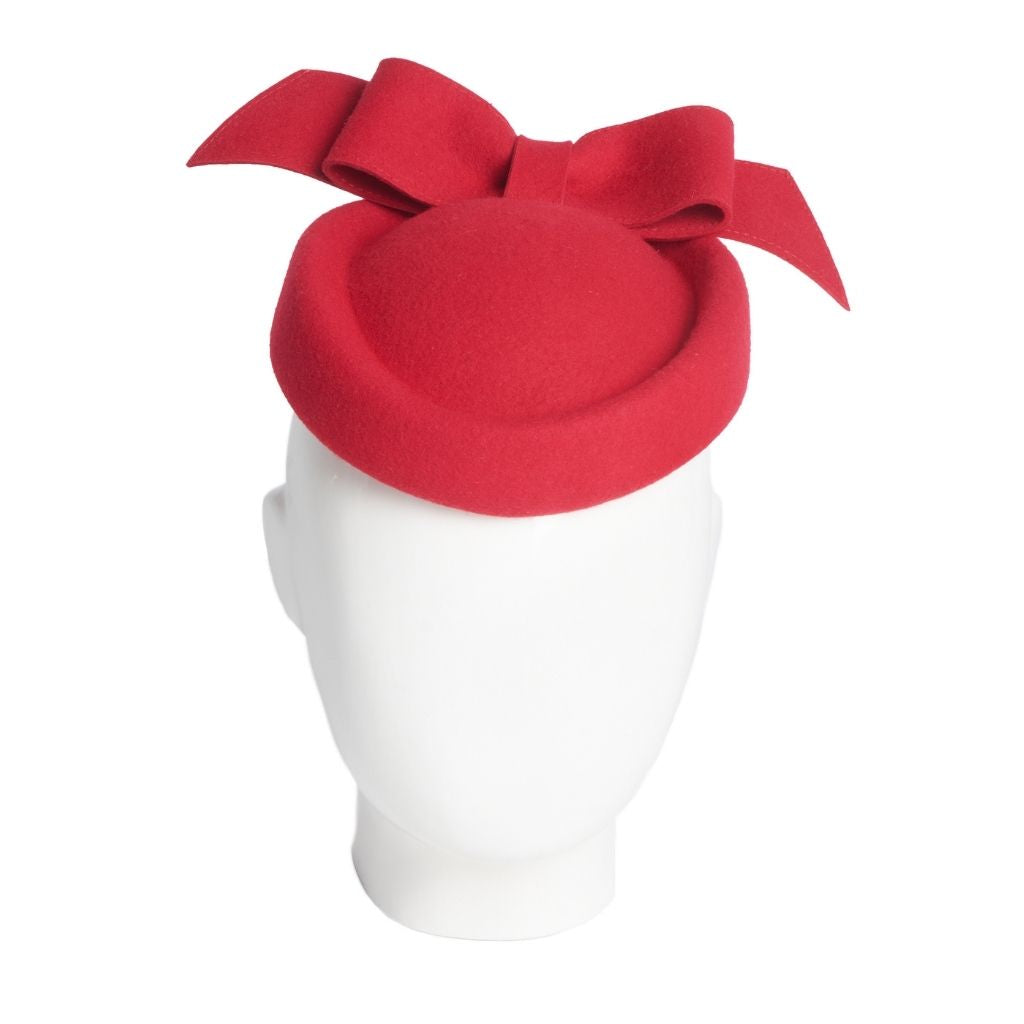 Bo-Bo Pillbox, Wool Felt Hat, Red