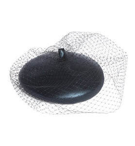 Beret, Blocked Pleather Hat With Veil
